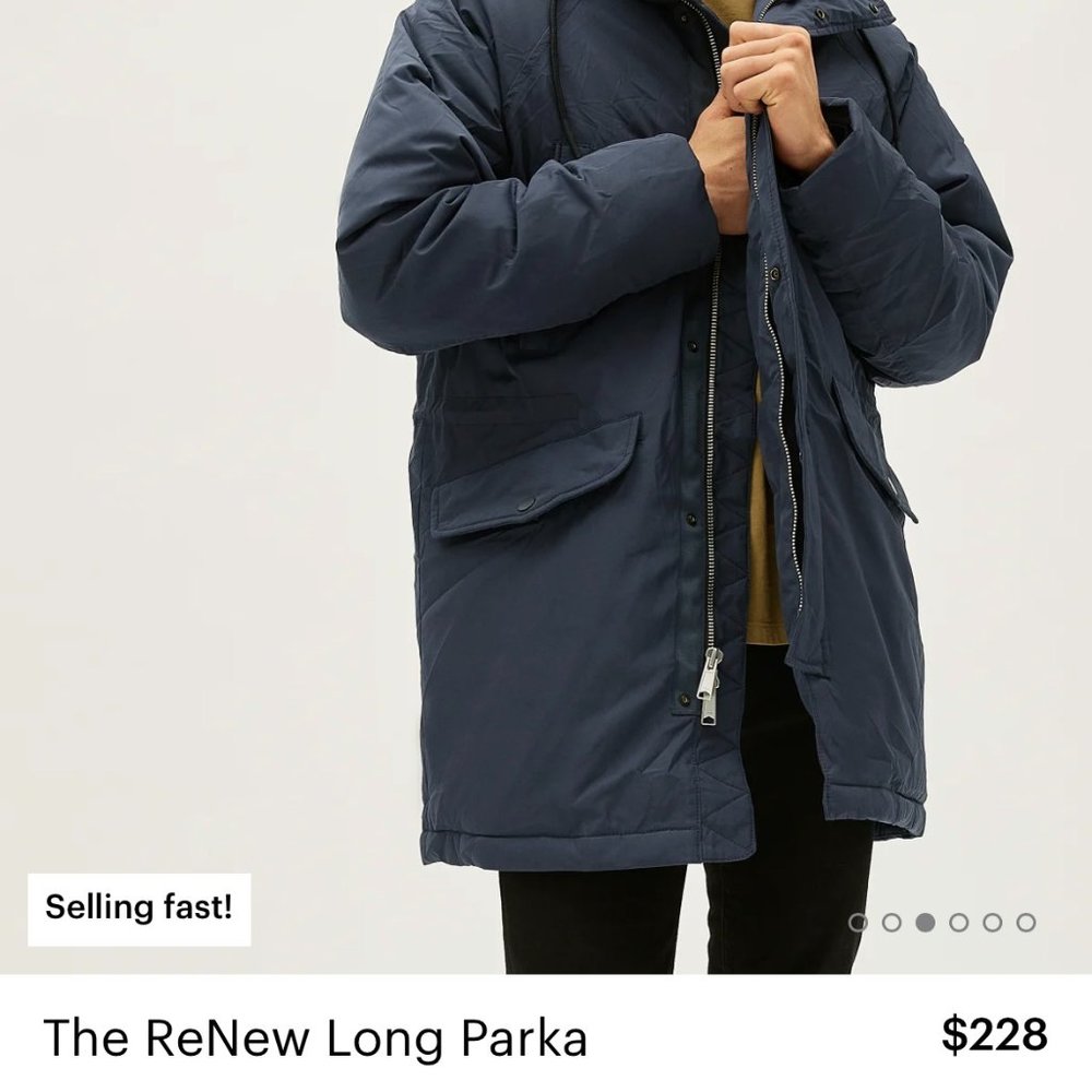 Everlane The ReNew Long Parka  Size Medium Navy